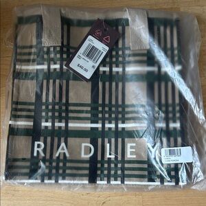 RADLEY LONDON Green and Tan Plaid Tote